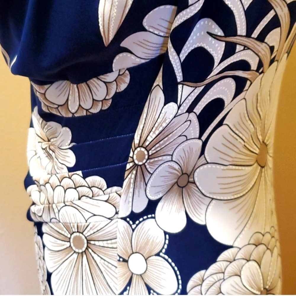 NWT Dressbarn Navy and White Floral Midi Dress, Size 10 - Picture 6 of 7